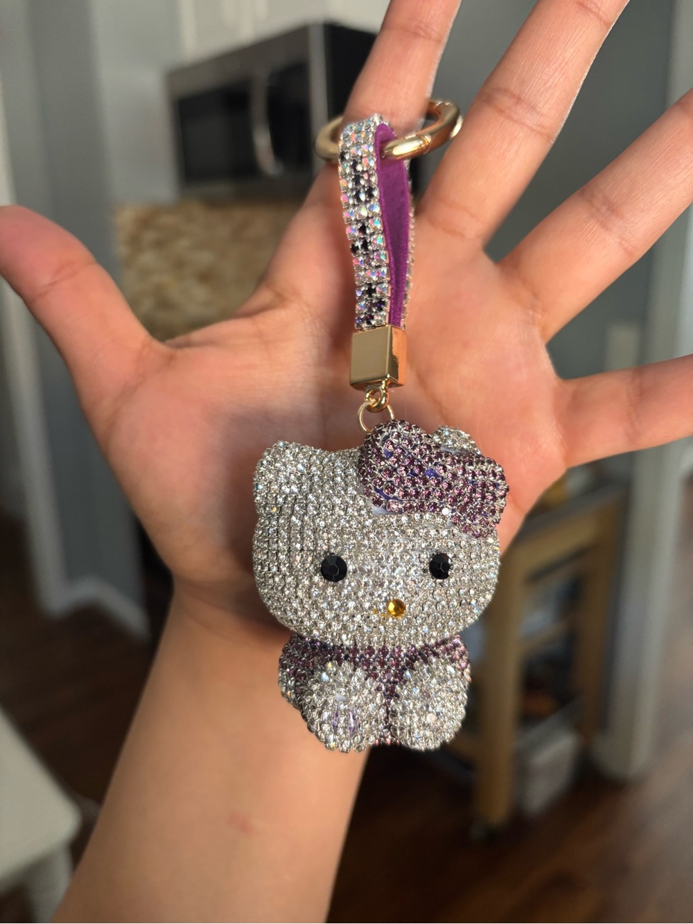 Hello Kitty Crystal Keychain Card Holder Charm - Pink & Silver